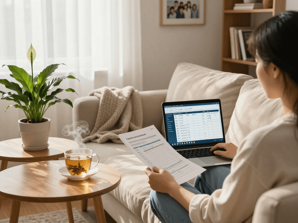 Debt relief Canada solutions reviewed in a cozy living room, showcasing financial planning moments.