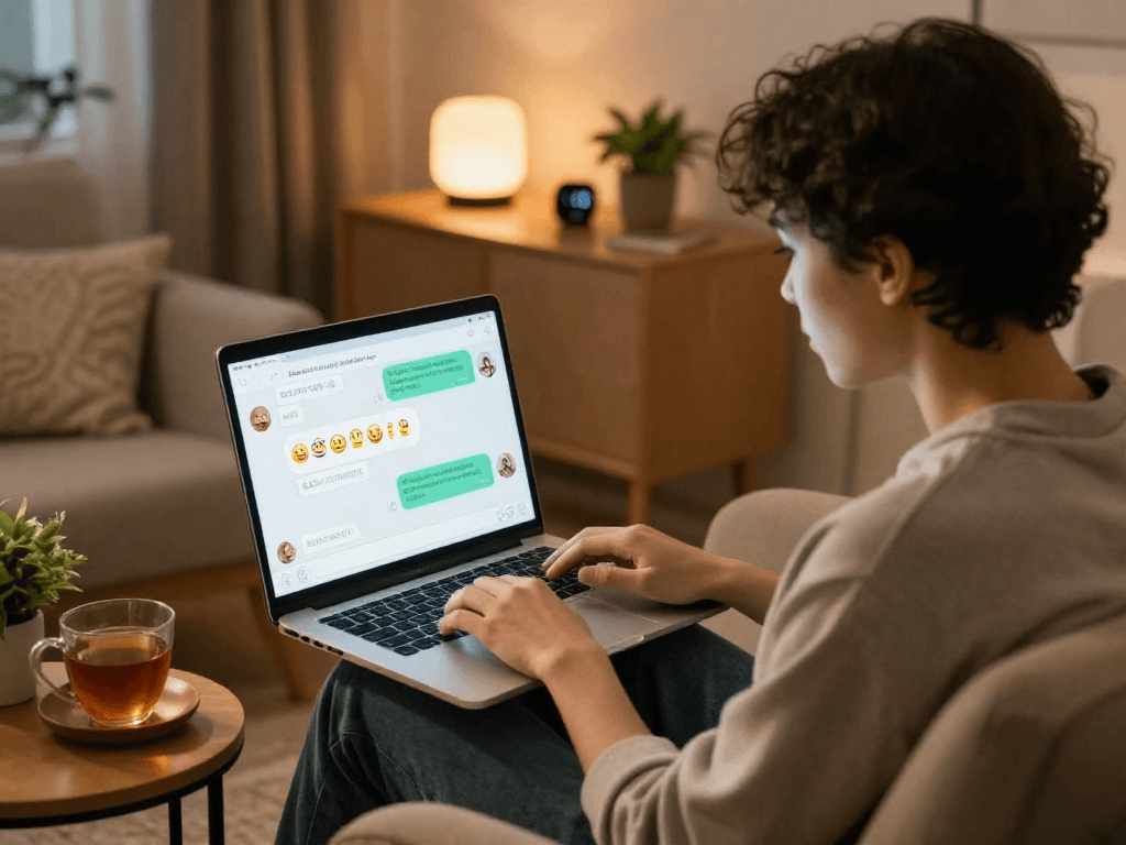 Engaging ai porn chat interaction on a sleek laptop, showcasing personalized messages and a cozy, inviting atmosphere.