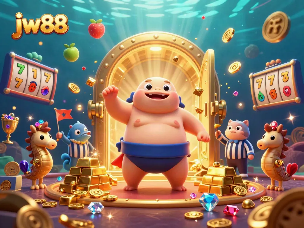 Engage in thrilling gameplay with jw88, visualizing vibrant underwater casino elements featuring fugu and catfish.
