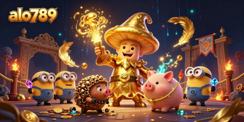 Alo789 showcases an extraordinary casino experience with magical treasures in a vibrant 3D scene.