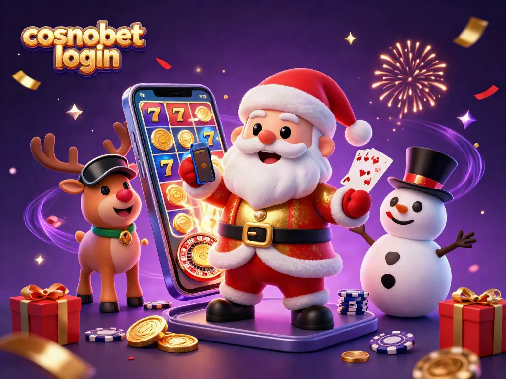 Engage in the excitement of cosmobet login with Santa, reindeer, and snowman celebrating casino games.
