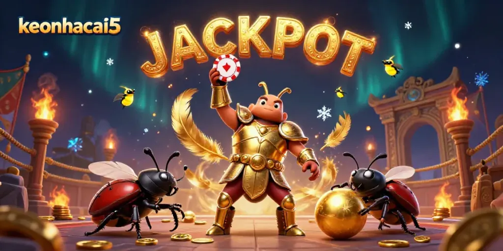 Experience winning moments with keonhacai5 in this vibrant casino battle scene featuring dynamic characters and elements.