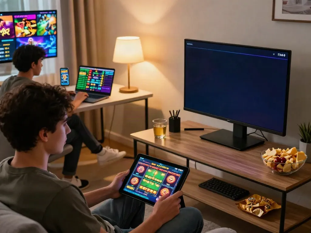 Players enjoying thrilling experiences on TX88 betting platform with devices and games.