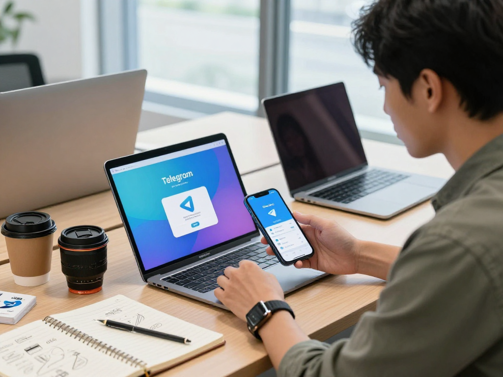 用户正在不同设备上下载Telegram，展现其高效沟通的特性。