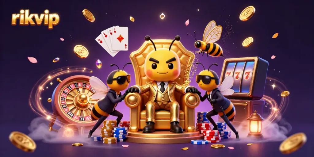 Engage with the vibrant world of rikvip casino, featuring dynamic characters and sparkling gaming elements.