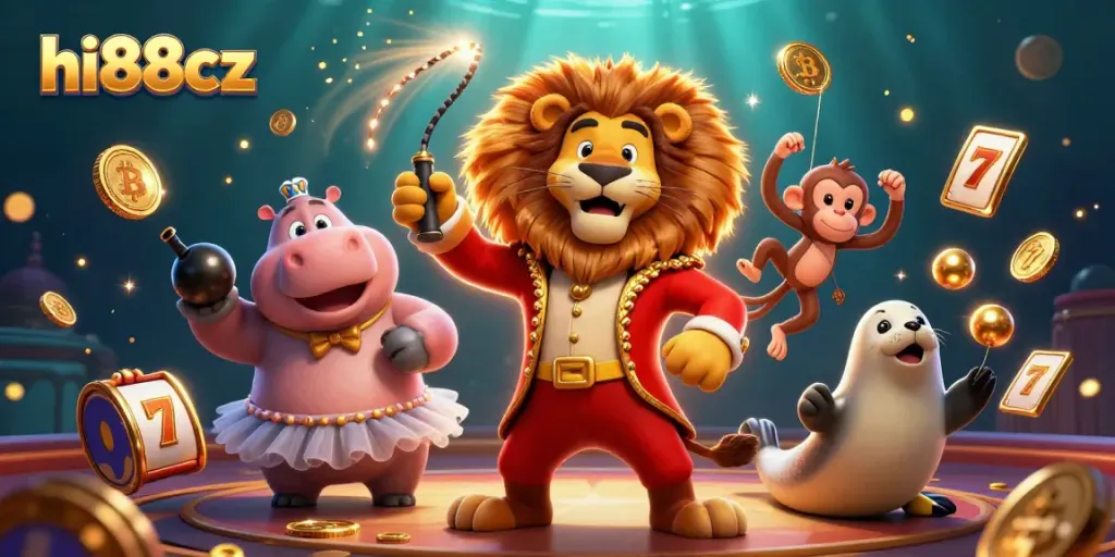 hi88cz features a vibrant 3D casino scene with exciting characters and rich gambling elements.