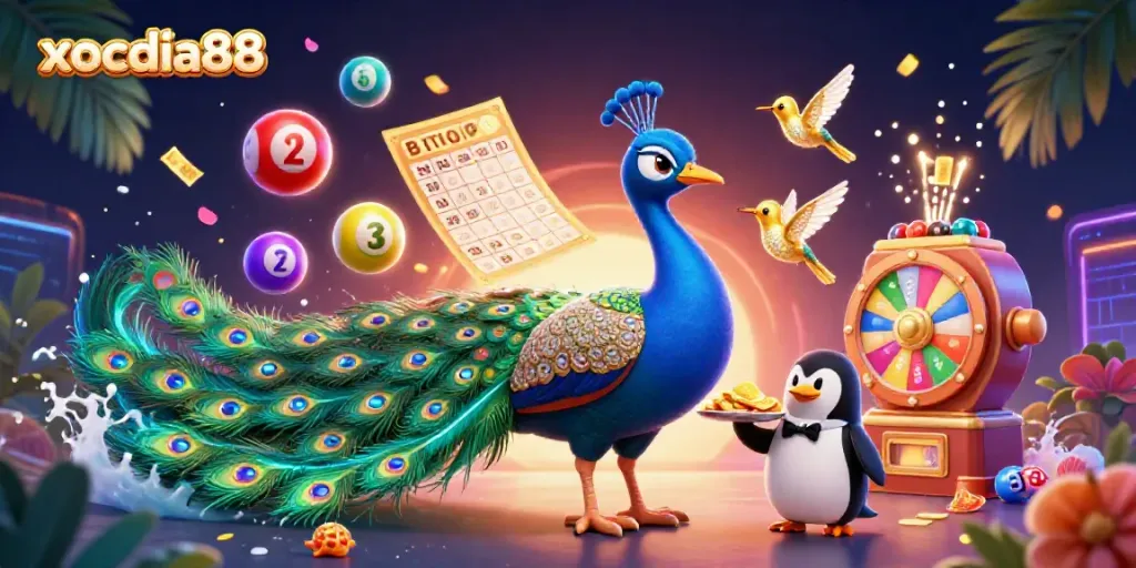 Engage in the vibrant scene of xocdia88, showcasing exciting gambling elements and dynamic characters.
