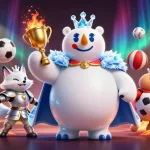 Bra 88 showcases sports betting action with an ice king polar bear and a fox amidst dynamic sports elements.