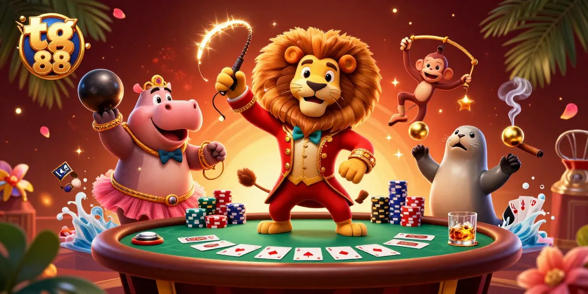 Engage with tg 88 as the circus-themed casino scene unfolds with vibrant characters and gaming elements.