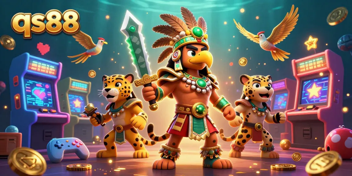 Experience thrilling gameplay at qs88 with vibrant casino elements and cartoon warriors in action.