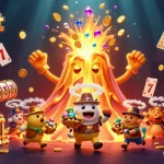 88vbet's dynamic gaming scene with a triumphant volcano and treasure-seeking animals, enhancing the gaming experience.