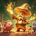 Experience thrilling m98 gaming with a wizard and treasure-seeking characters in a vibrant 3D casino scene.