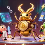 Play thrilling lottery games on Dhani win with neon crypto elements around dynamic characters.