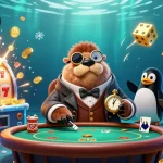 Recommended how to get around GamStop scene with cartoon walrus at poker table, showcasing thrilling gambling elements.