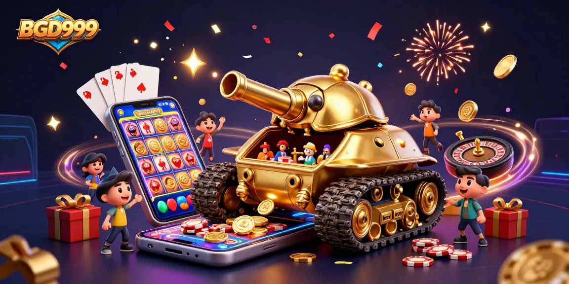 Engage in thrilling slots gameplay with BGD999's colorful 3D casino illustration, showcasing excitement.