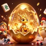 Experience the thrilling realm of qs88 with a golden dragon emerging from a nest of poker chips amidst vibrant casino elements.