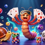 Join the action at sunwin20 with vibrant playing cards and excited characters in a lively gambling-themed digital illustration.