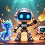 SUNWIN showcases an exciting 3D casino scene featuring a cyberpunk robot and dragon, engaging in high-stakes gaming.