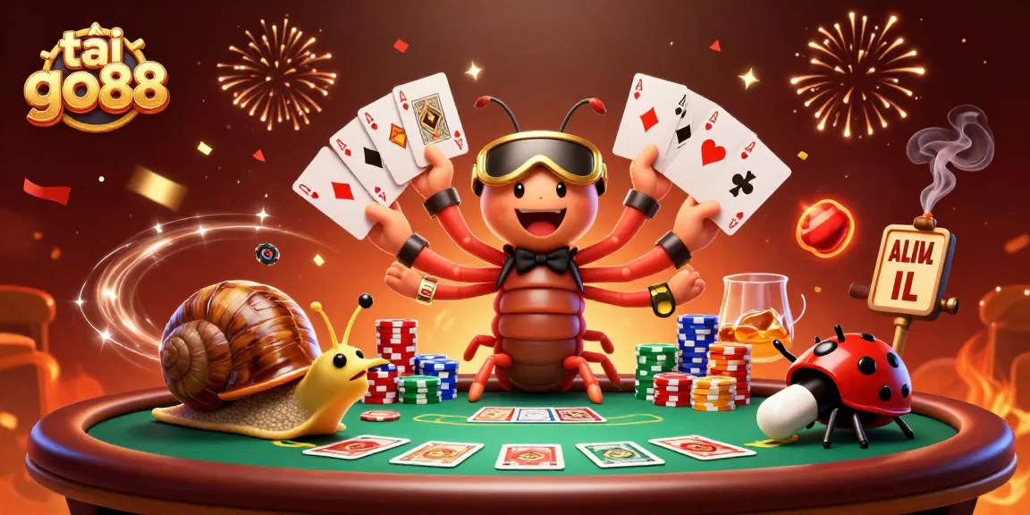 Join the excitement and tải go88 with a vibrant casino scene showcasing a millipede dealer and high-roller snail.
