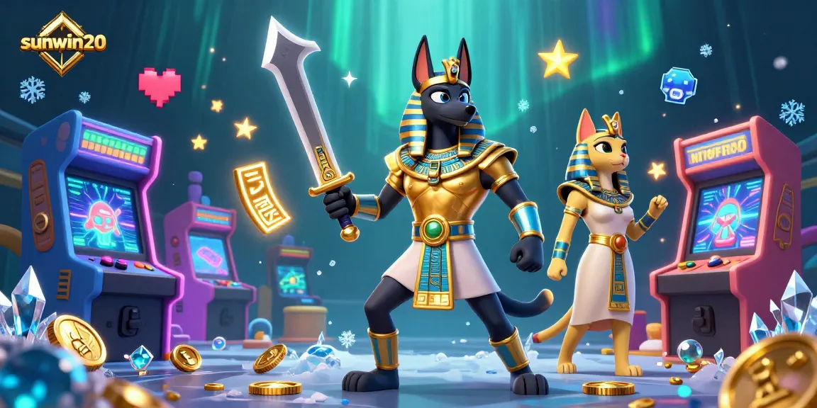 Experience exciting gameplay at sunwin20 with colorful arcade machines and ancient Egyptian warriors.