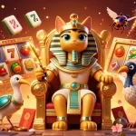 Experience the excitement of OKWIN with a vibrant 3D pharaoh scene enriched with slots and gamified elements.